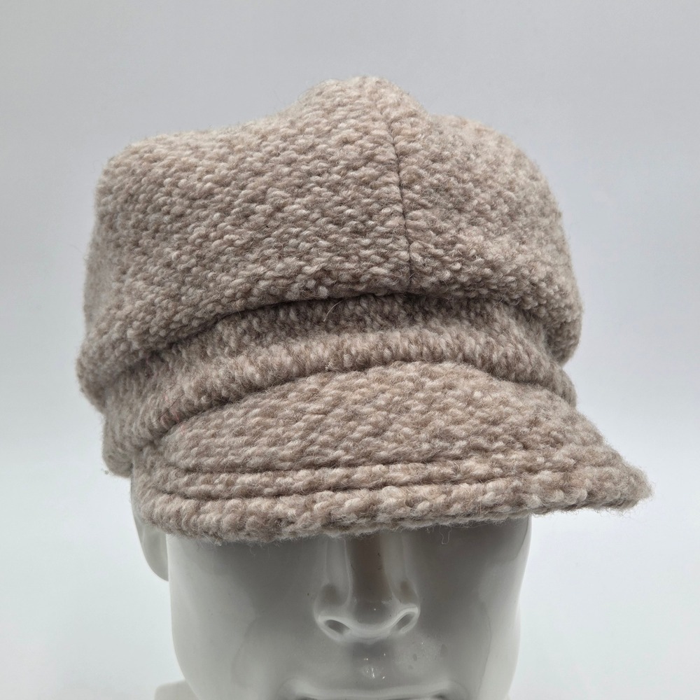 Bordoni Womens Newsboy Cap Beige Wool Blend Herringbone Made in Italy - Picture 2 of 7